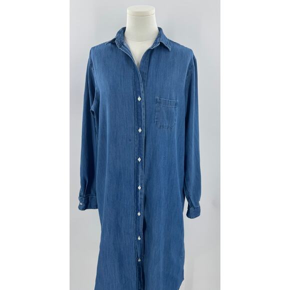Grayson Chambray Denim Button Up Shirt Dress Blue Jean Midi Long Sleeve L - Picture 1 of 7